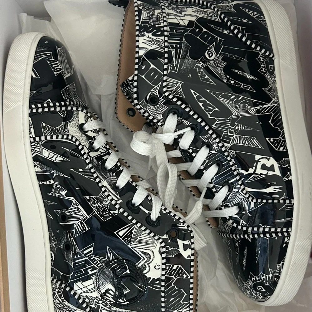 Christian Louboutin Black and White Graphic Sneakers - Picture 2 of 5
